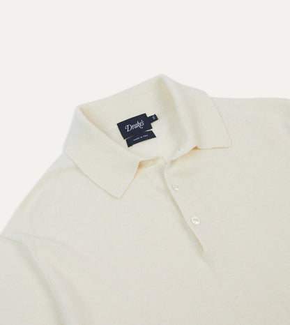 Drake's Ecru Knitted Crepe Cotton Short-Sleeve Polo Shirt
