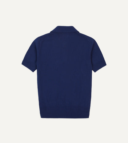 Drake's Blue Knitted Crepe Cotton Short-Sleeve Polo Shirt