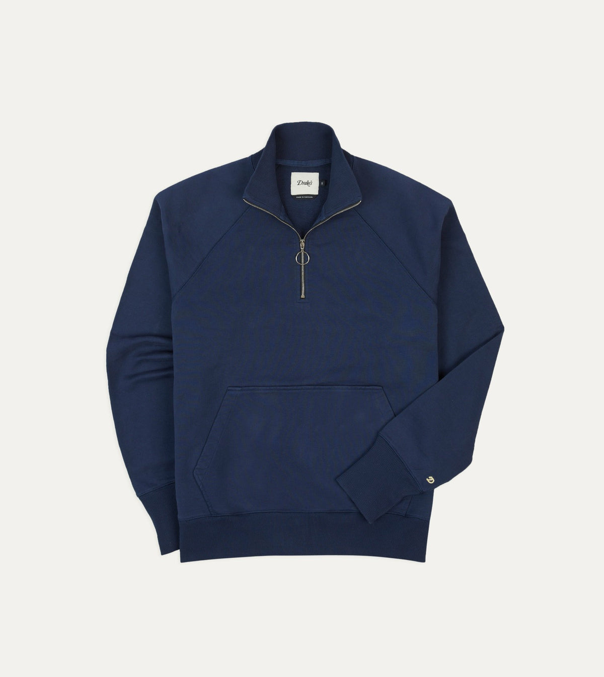 Drake's Navy Cotton Quarter Zip Sweatshirt