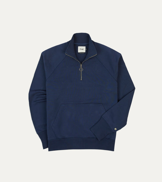 Drake's Navy Cotton Quarter Zip Sweatshirt
