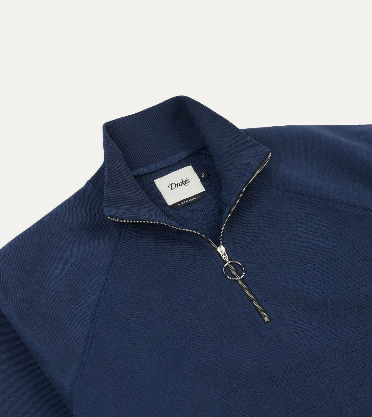 Drake's Navy Cotton Quarter Zip Sweatshirt