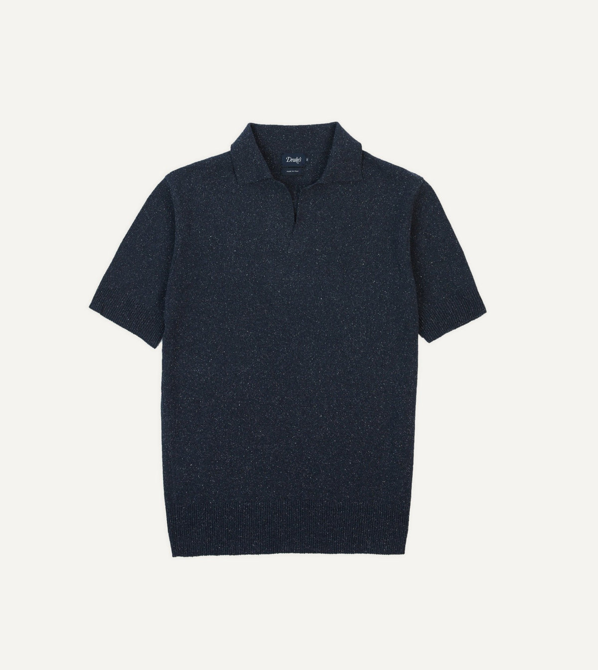 Drake's Navy Knitted Silk Short-Sleeve Polo Shirt