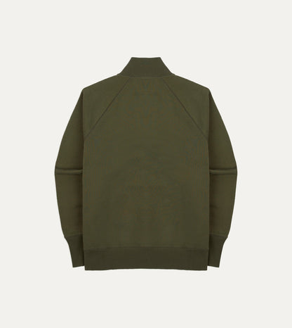 Drake's Khaki Green Cotton Quarter Zip Sweatshirt