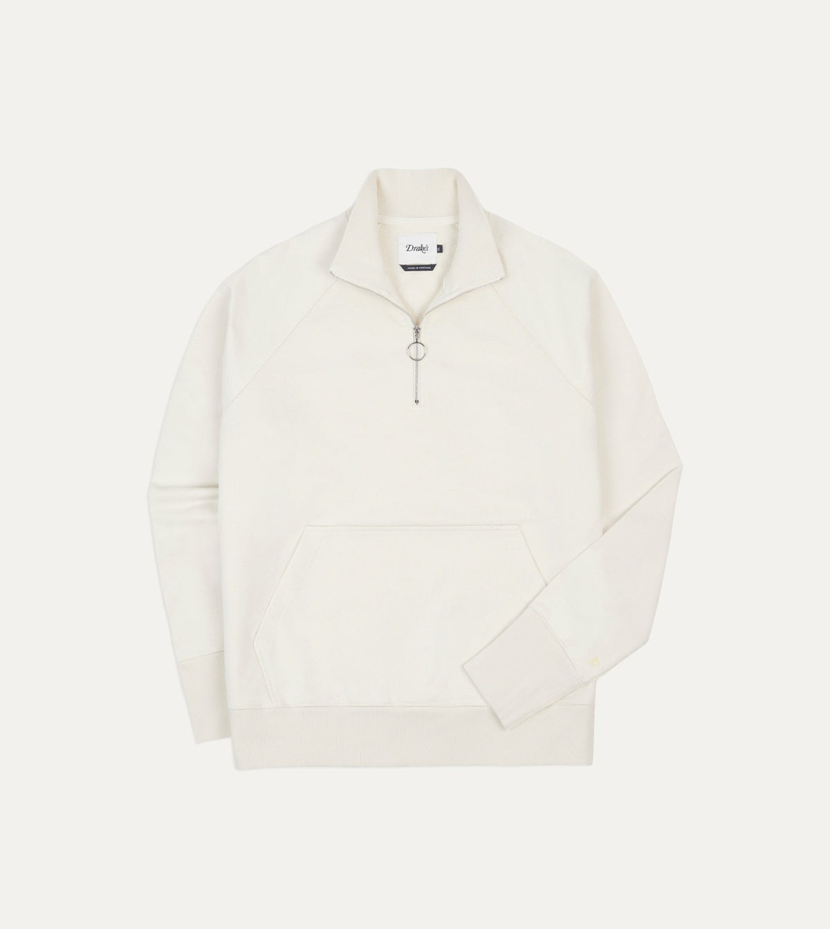 Drake's Ecru Cotton Quarter Zip Sweatshirt