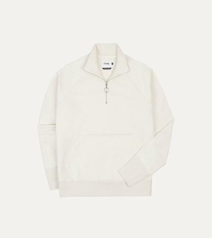 Drake's Ecru Cotton Quarter Zip Sweatshirt