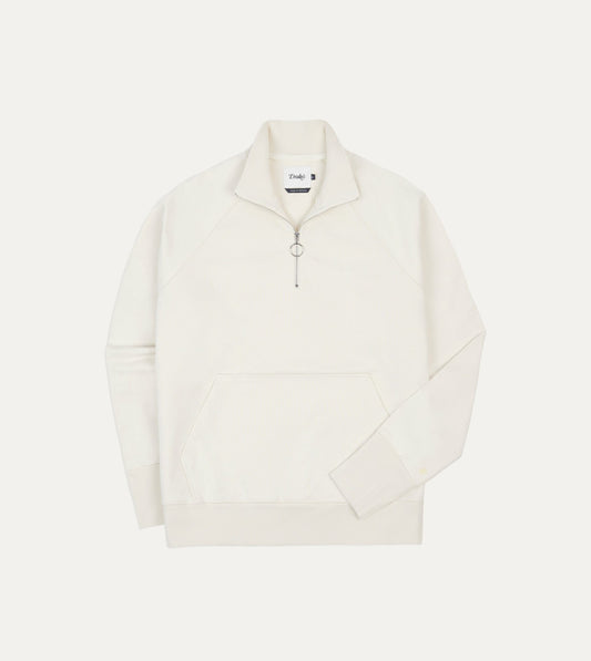 Drake's Ecru Cotton Quarter Zip Sweatshirt