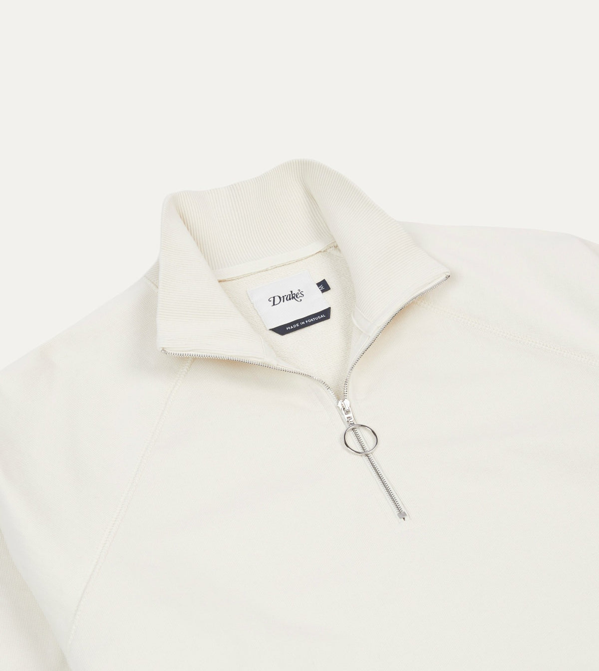 Drake's Ecru Cotton Quarter Zip Sweatshirt