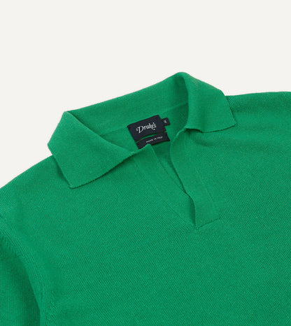 Drake's Green Knitted Silk Short-Sleeve Polo Shirt