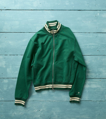Drake's Green and Ecru Cotton Zip-Through Sweatshirt