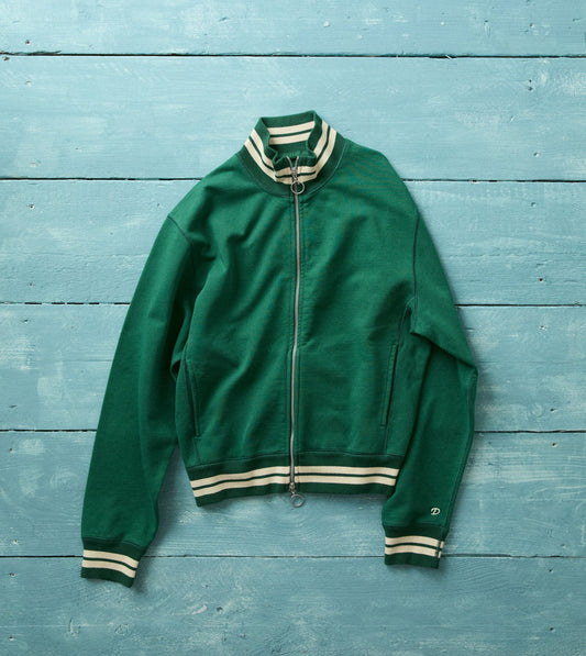 Drake's Green and Ecru Cotton Zip-Through Sweatshirt