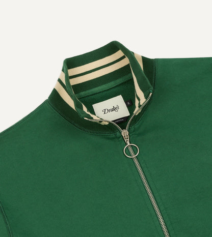 Drake's Green and Ecru Cotton Zip-Through Sweatshirt