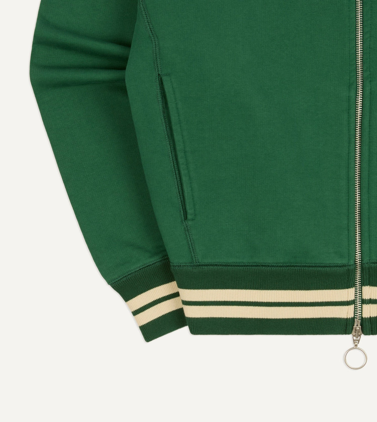 Drake's Green and Ecru Cotton Zip-Through Sweatshirt
