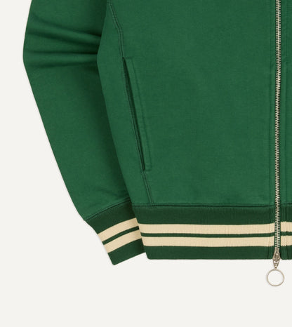 Drake's Green and Ecru Cotton Zip-Through Sweatshirt