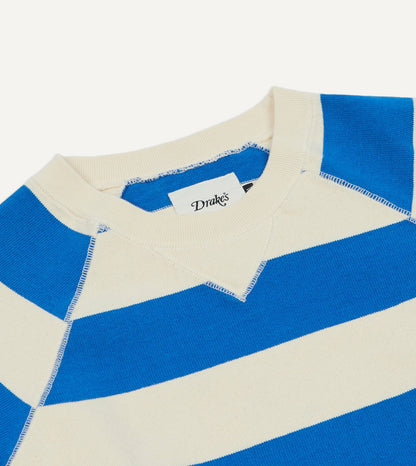 Drake's Blue and Antique White Stripe Cotton Raglan Sweatshirt