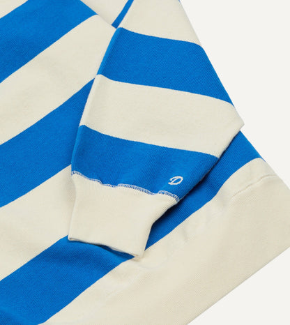 Drake's Blue and Antique White Stripe Cotton Raglan Sweatshirt