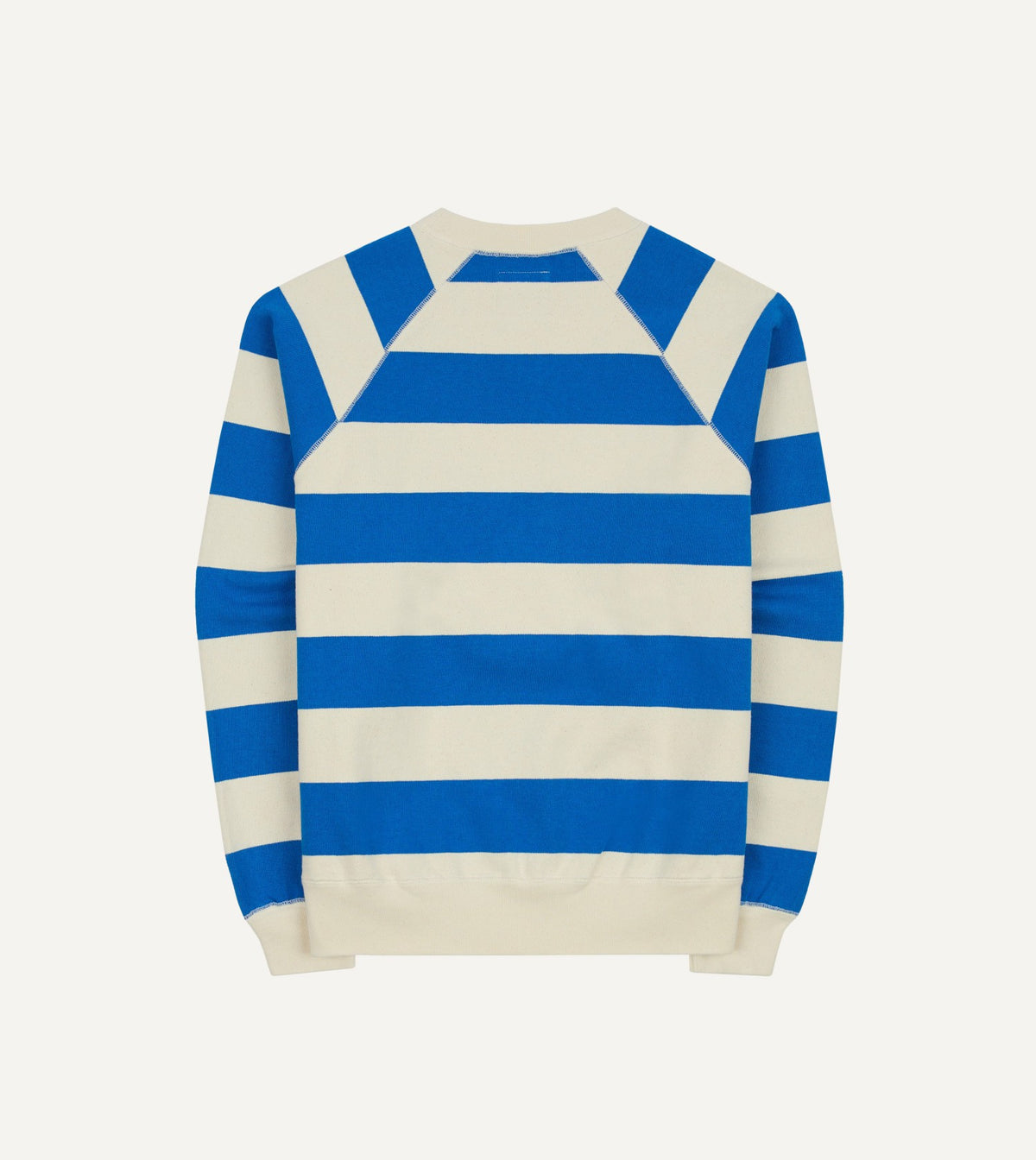 Drake's Blue and Antique White Stripe Cotton Raglan Sweatshirt