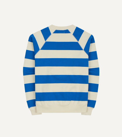 Drake's Blue and Antique White Stripe Cotton Raglan Sweatshirt