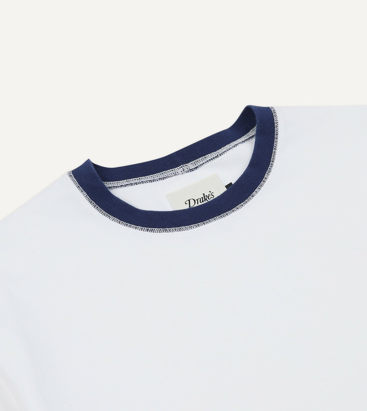 Drake's White and Navy Tipped Ringer T-Shirt