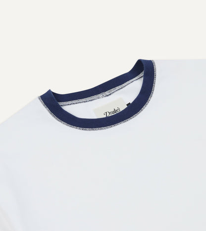 Drake's White and Navy Tipped Ringer T-Shirt