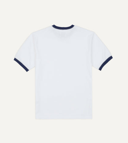 Drake's White and Navy Tipped Ringer T-Shirt
