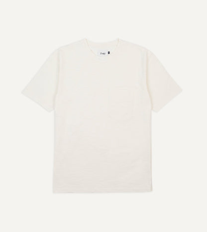 Drake's Antique White Flamé Cotton Crew Neck Hiking T-Shirt
