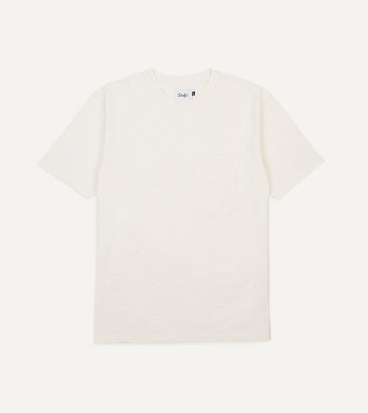 Drake's Antique White Flamé Cotton Crew Neck Hiking T-Shirt