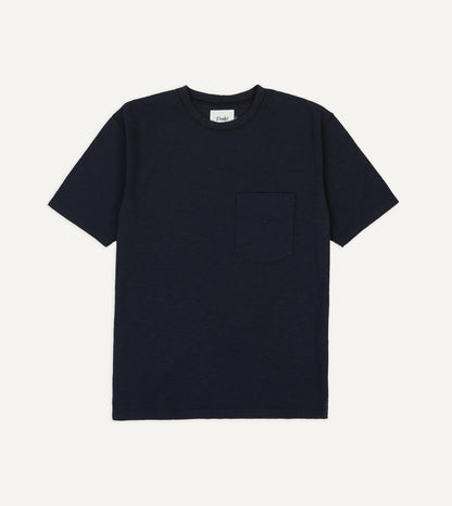 Drake's Navy Flamé Cotton Crew Neck Hiking T-Shirt