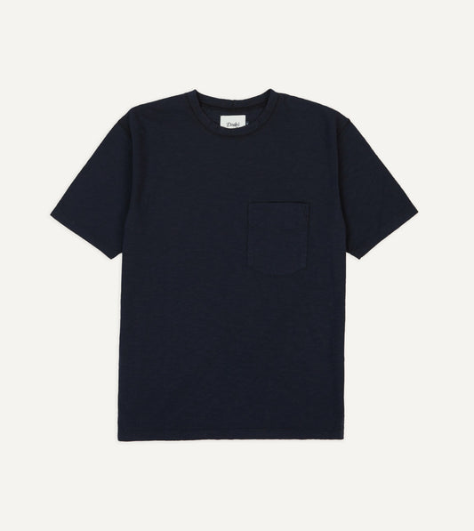 Drake's Navy Flamé Cotton Crew Neck Hiking T-Shirt