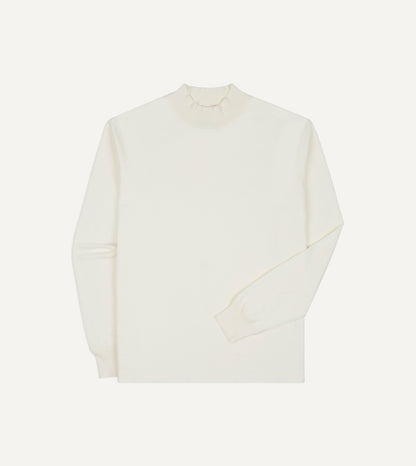 Drake's Antique White Cotton Long-Sleeve Mock Neck Hiking T-Shirt