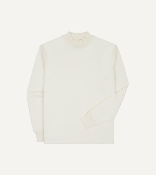 Drake's Antique White Cotton Long-Sleeve Mock Neck Hiking T-Shirt