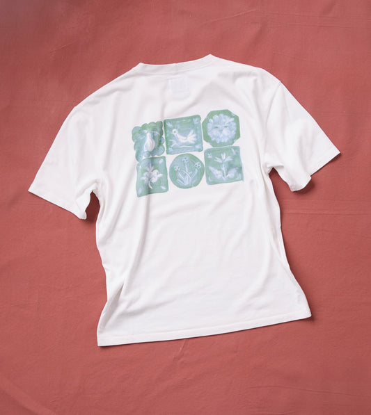 Drake's Antique White 'Tile' Print Short-Sleeve Hiking T-Shirt