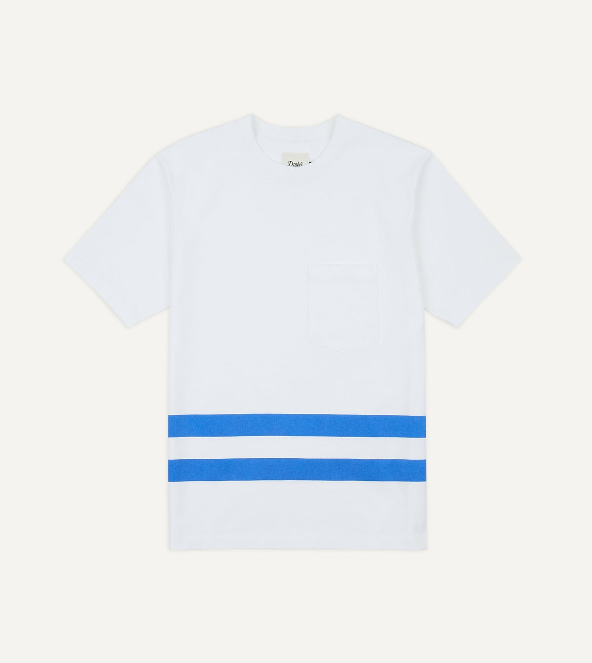 Drake's White Printed Stripe Hiking T-Shirt