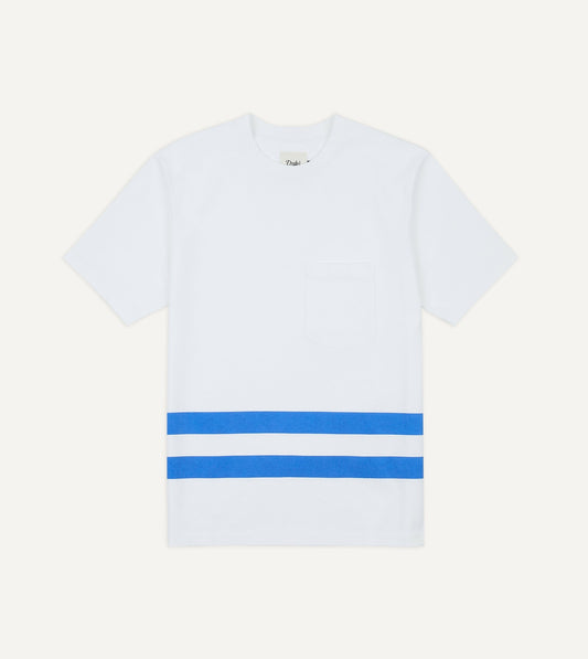 Drake's White Printed Stripe Hiking T-Shirt