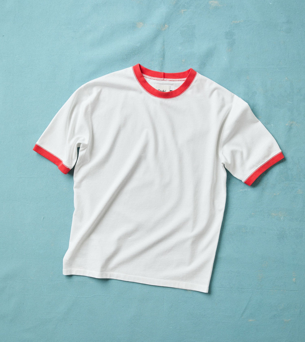 Drake's White and Red Tipped Ringer T-Shirt