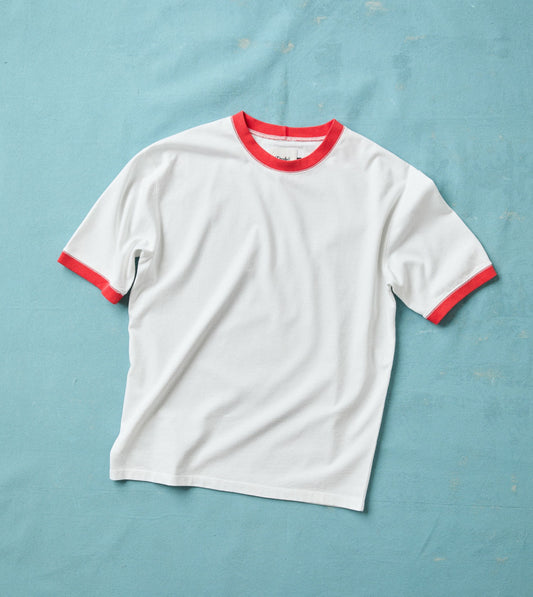 Drake's White and Red Tipped Ringer T-Shirt