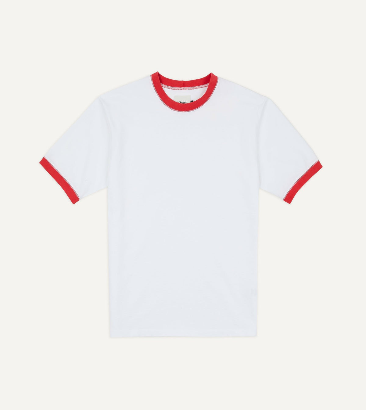 Drake's White and Red Tipped Ringer T-Shirt