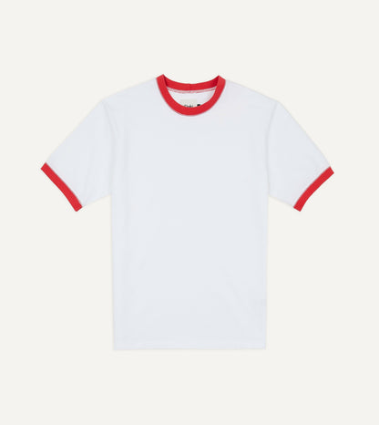 Drake's White and Red Tipped Ringer T-Shirt