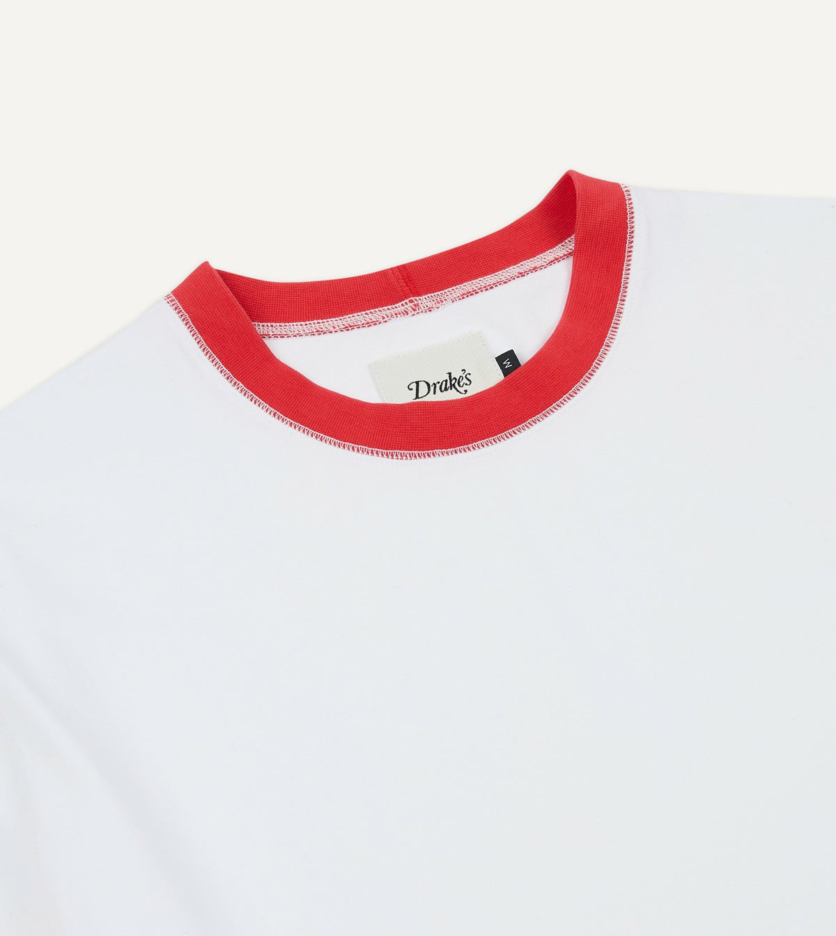 Drake's White and Red Tipped Ringer T-Shirt