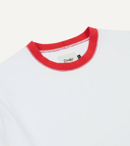 Drake's White and Red Tipped Ringer T-Shirt