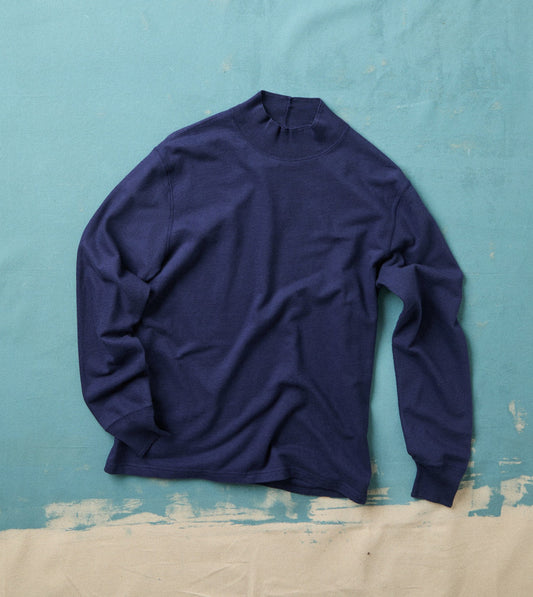 Drake's Navy Cotton Long-Sleeve Mock Neck Hiking T-Shirt