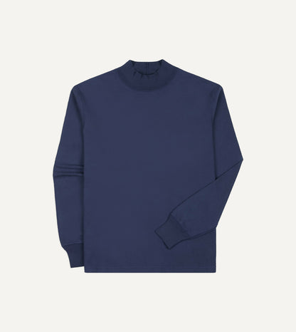 Drake's Navy Cotton Long-Sleeve Mock Neck Hiking T-Shirt