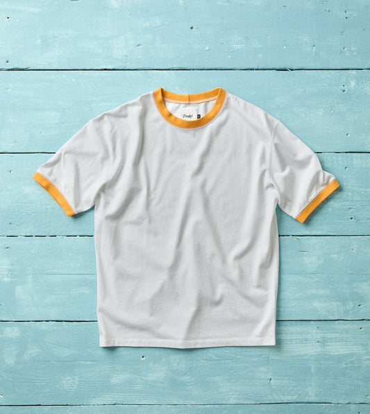 Drake's White and Yellow Tipped Ringer T-Shirt