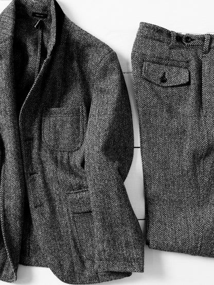 Drake's Grey Herringbone Harris Tweed Games Blazer Mk. VII