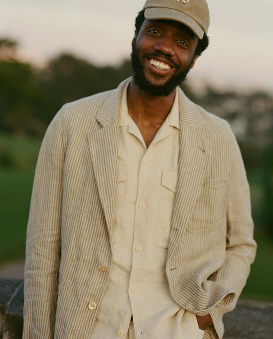 Drake's Brown and Ecru Stripe Oxford Linen Games Blazer Mk. IV