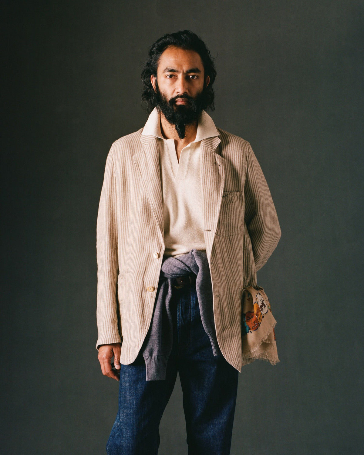 Drake's Brown and Ecru Stripe Oxford Linen Games Blazer Mk. IV