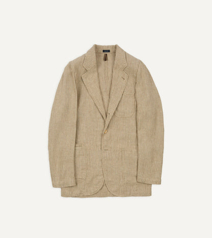 Drake's Brown and Ecru Stripe Oxford Linen Games Blazer Mk. IV