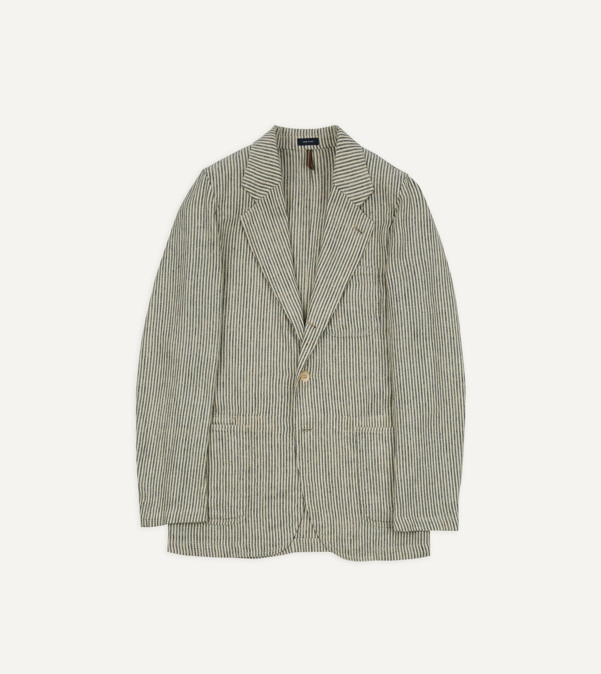 Drake's Navy and Ecru Stripe Oxford Linen Games Blazer Mk. IV