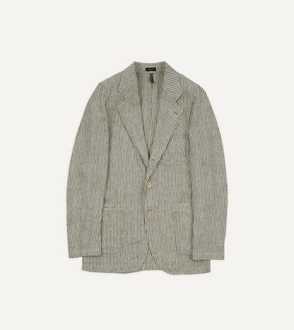 Drake's Navy and Ecru Stripe Oxford Linen Games Blazer Mk. IV