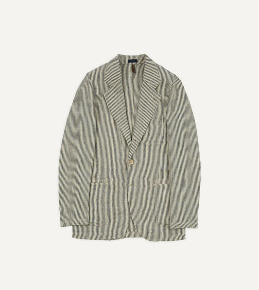 Drake's Navy and Ecru Stripe Oxford Linen Games Blazer Mk. IV