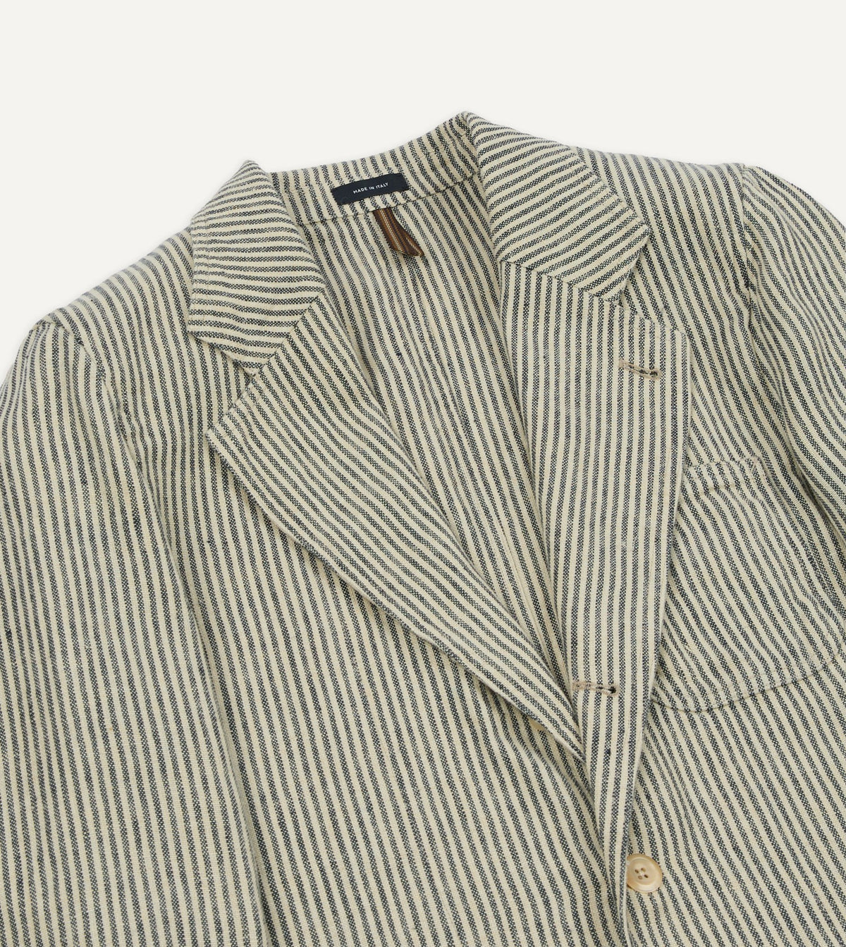 Drake's Navy and Ecru Stripe Oxford Linen Games Blazer Mk. IV